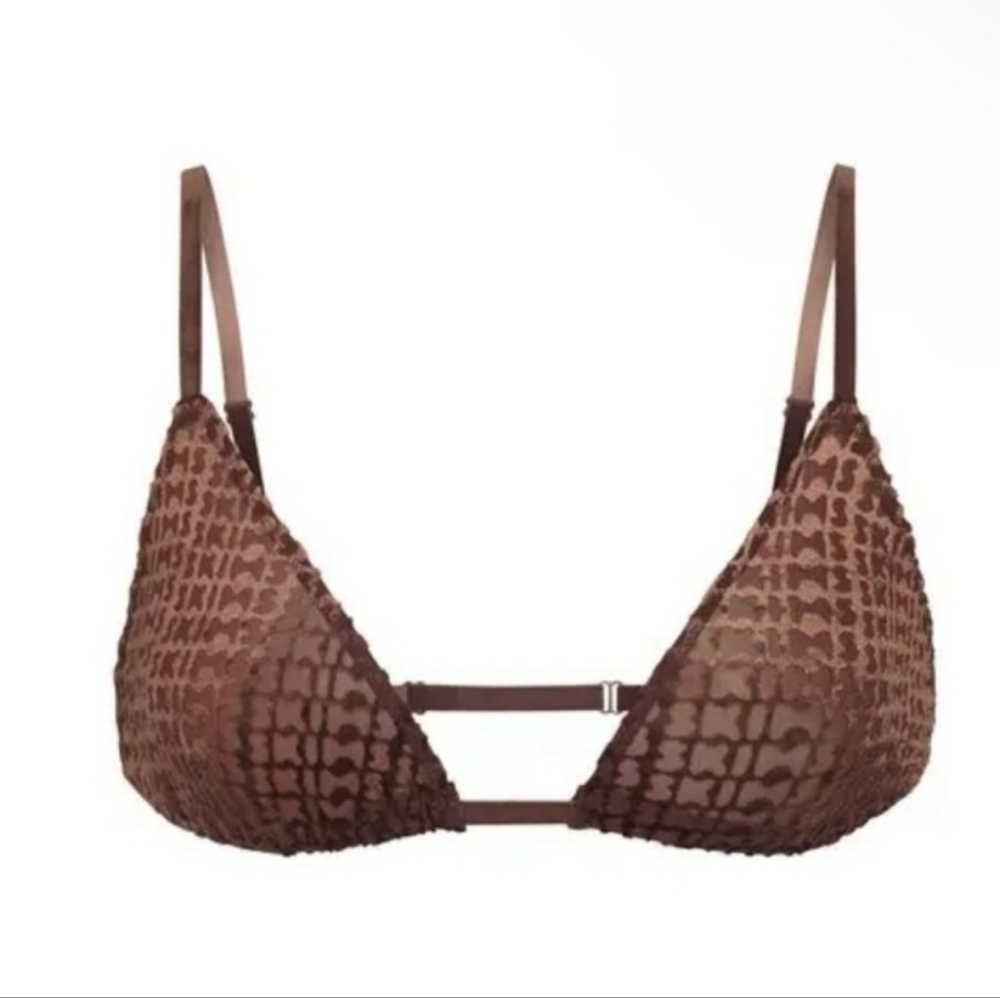 SKIMS Velvet Burnout Logo Triangle Bralette Chestnut Medium NWT